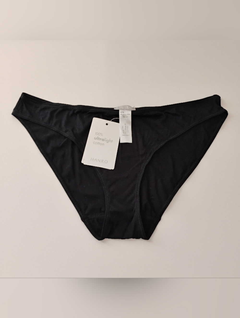 Hanro  Ultralight Bikini Brief Black L NWT + Box 100% Mercerized Cotton 071340